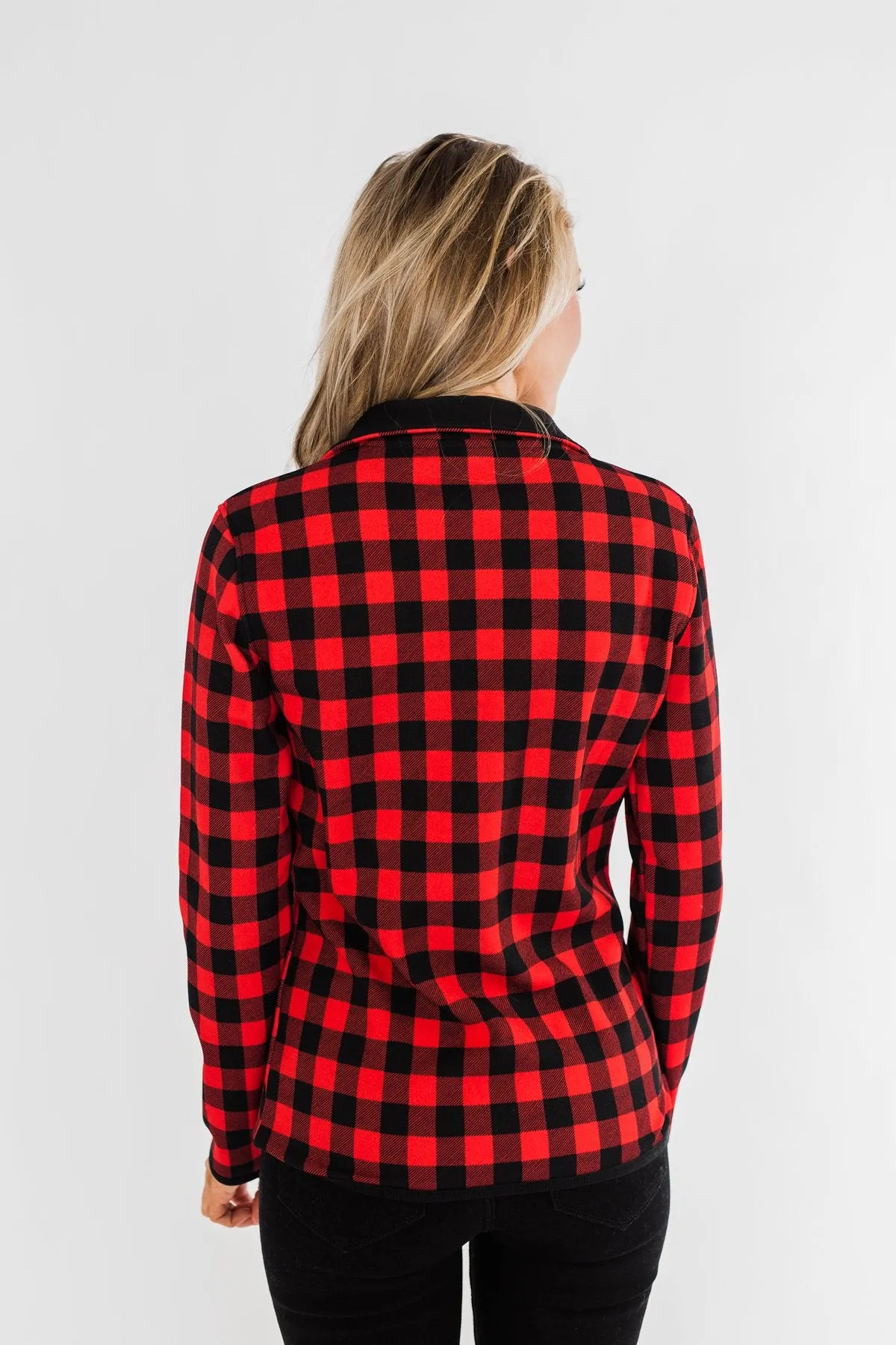 'Tis The Season 1/4 Button Pullover- Buffalo Plaid