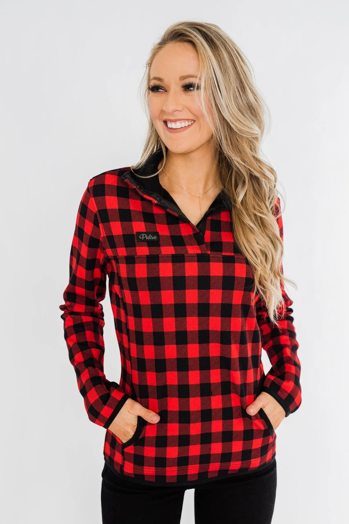 'Tis The Season 1/4 Button Pullover- Buffalo Plaid