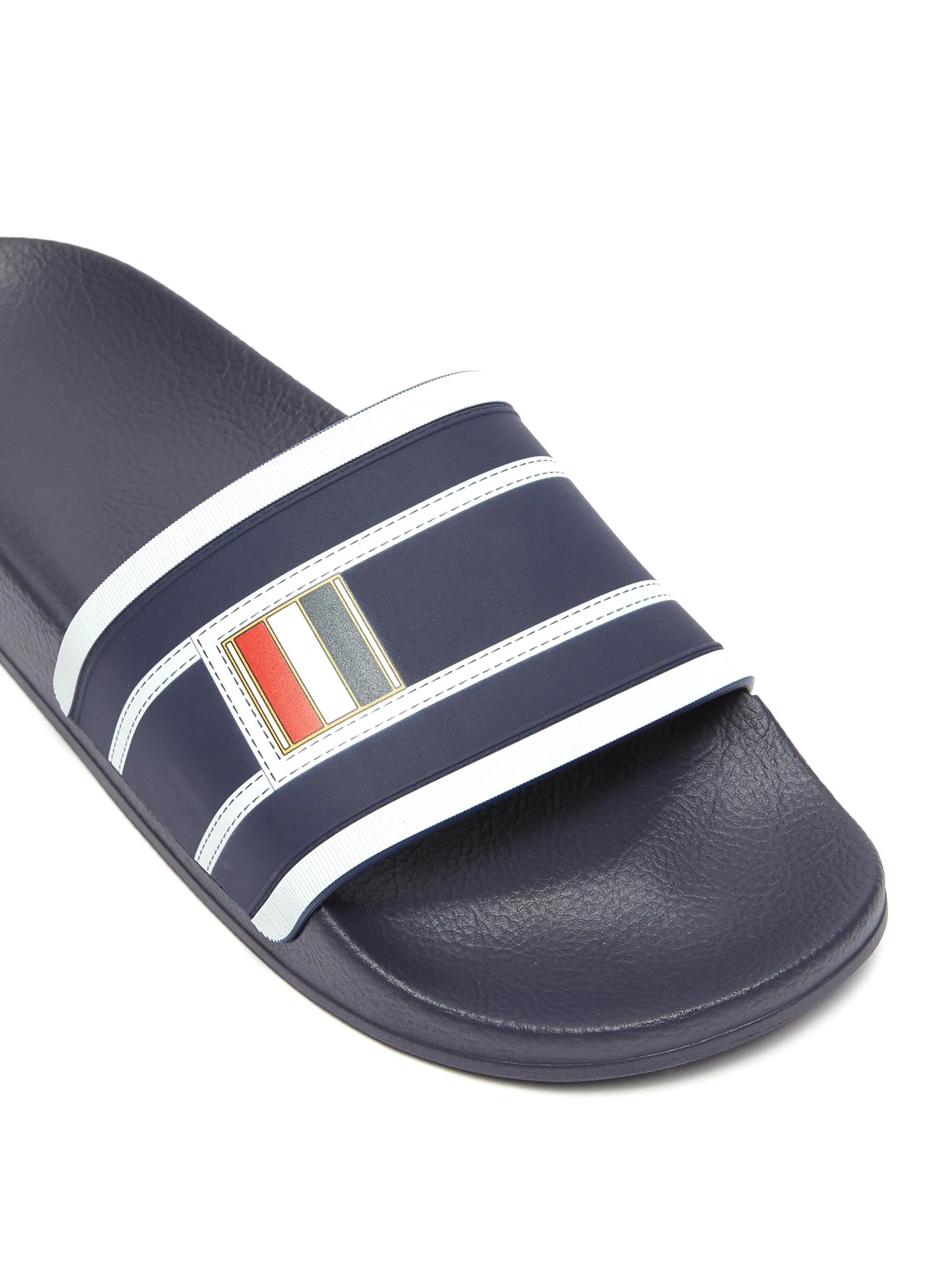 'TROMPE L'OEIL' TRICOLOUR TAB STRIPED POOL SLIDES