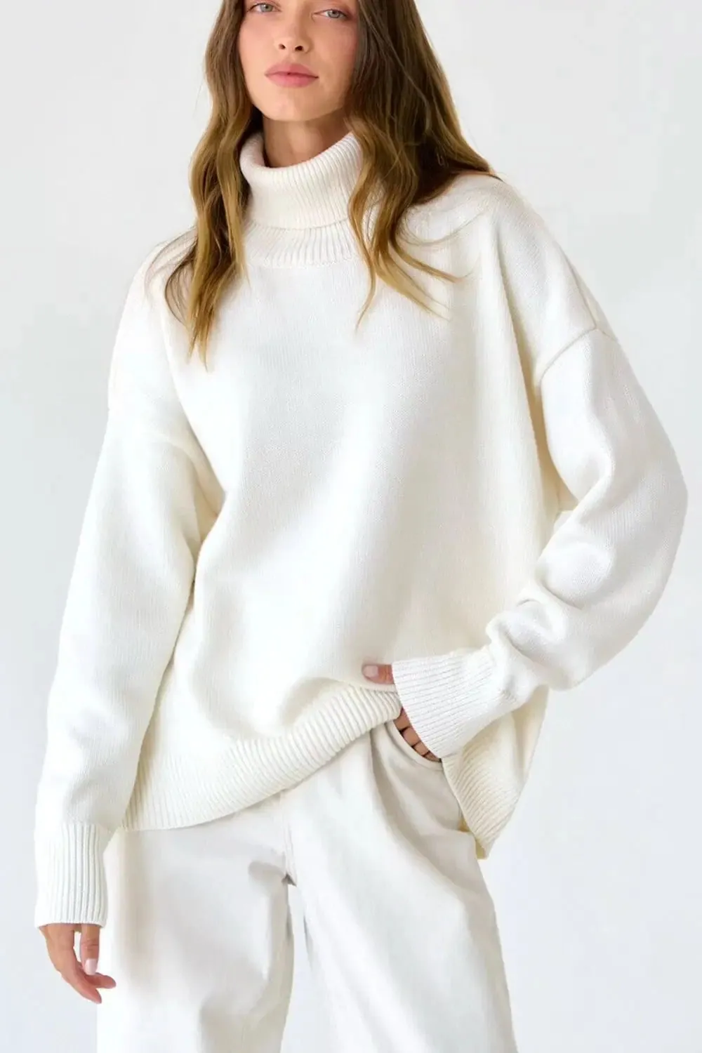 Turtle Neck Dropped Shoulder Sweater