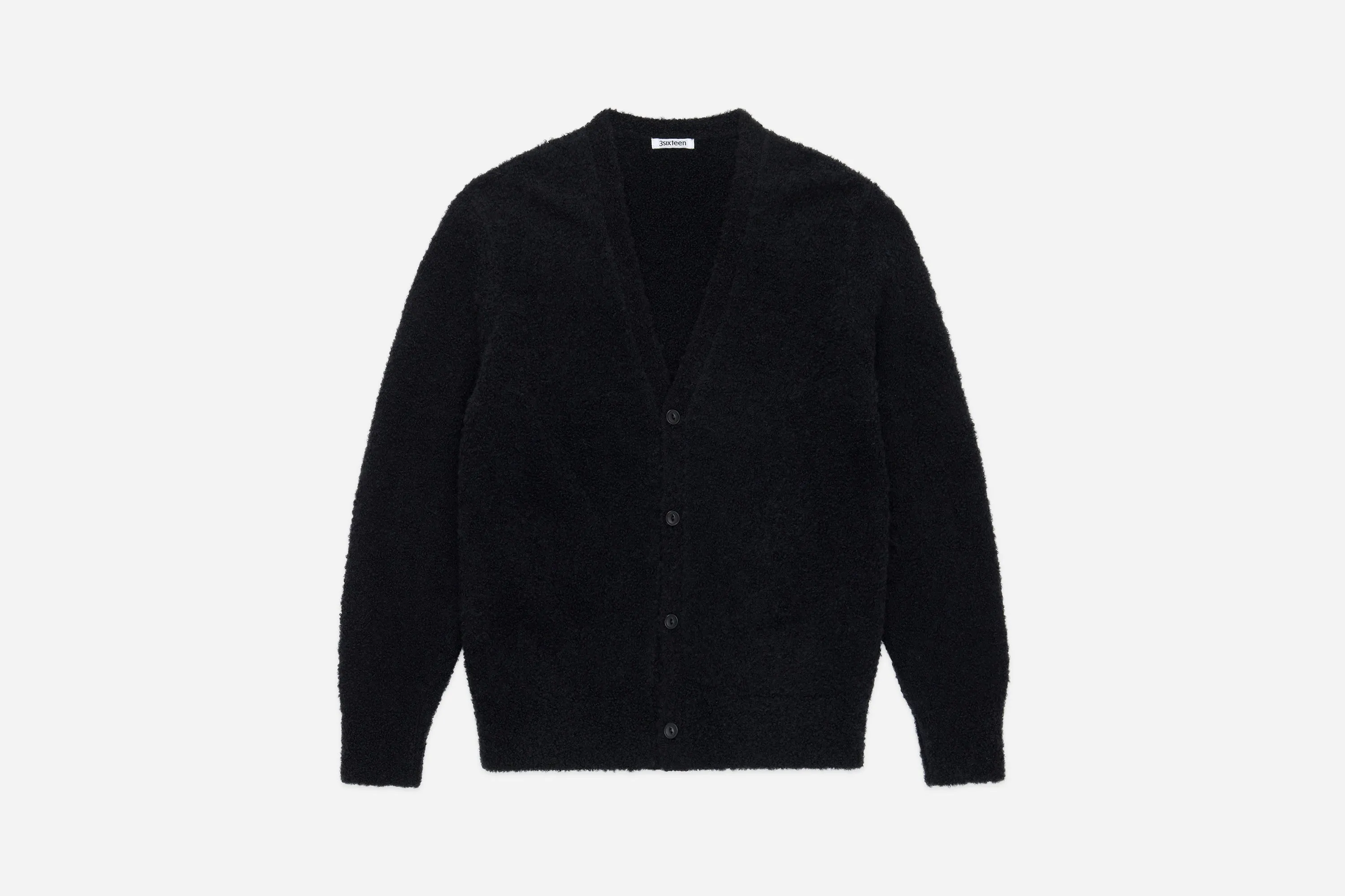 V-Neck Cardigan ~ Black Boucle Alpaca