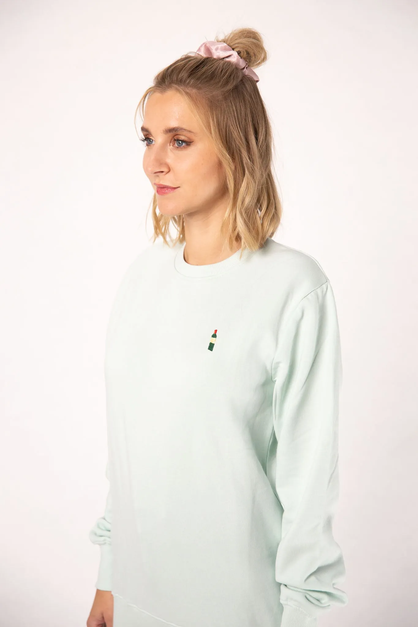 Weinflasche | Bestickter Bio-Baumwoll Frauen Pullover