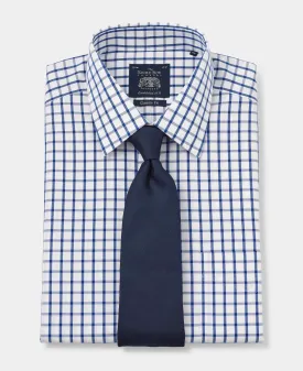 White Blue Check Classic Fit Non-Iron Formal Shirt - Single Cuff