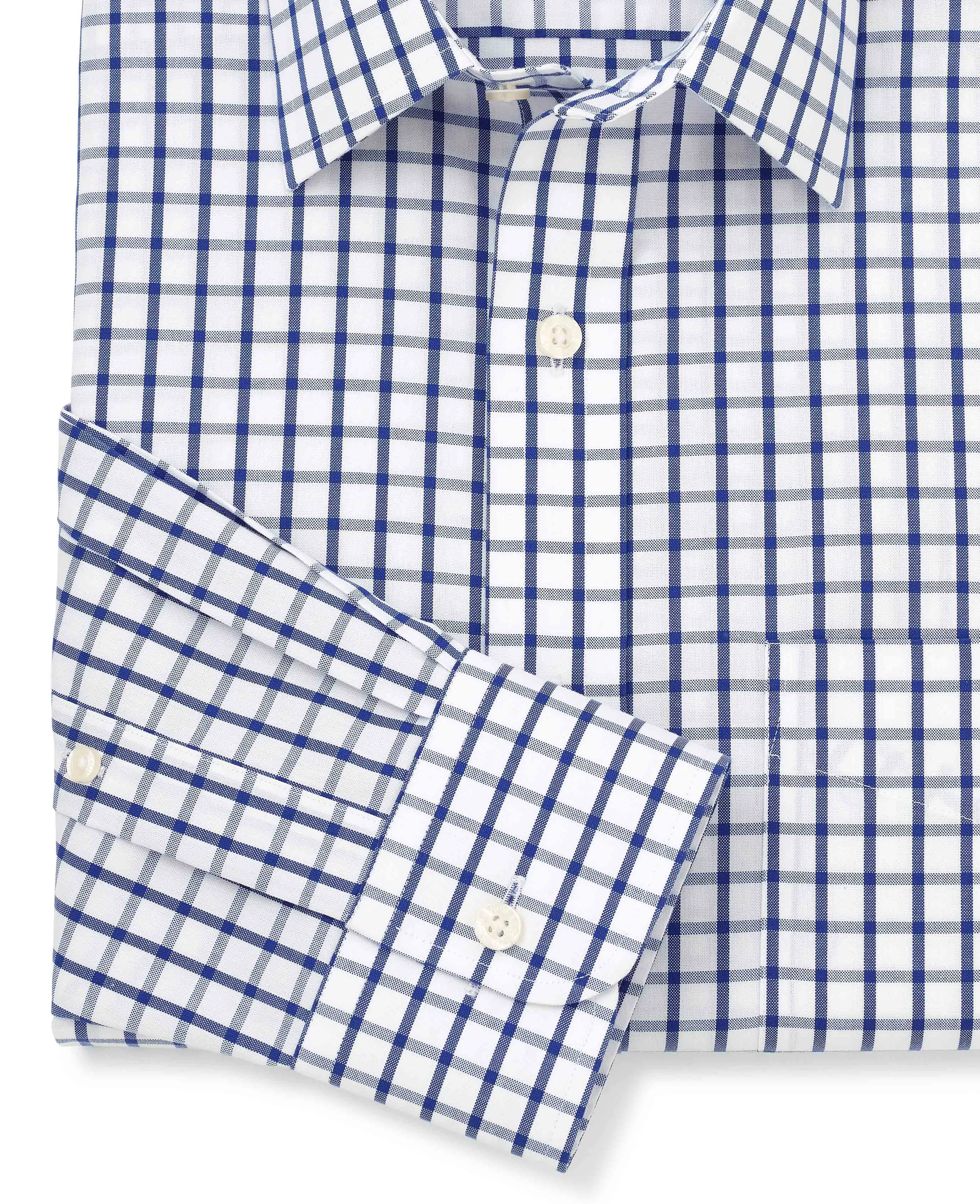 White Blue Check Classic Fit Non-Iron Formal Shirt - Single Cuff