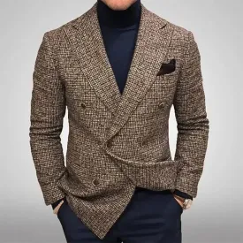 Wiaofellas  -  Spring Autumn Elegant Men's Jackets Knit Casual Business Men Blazer Slim Fit Fashion Versatile Checkered Long Sleeves Suit Coat