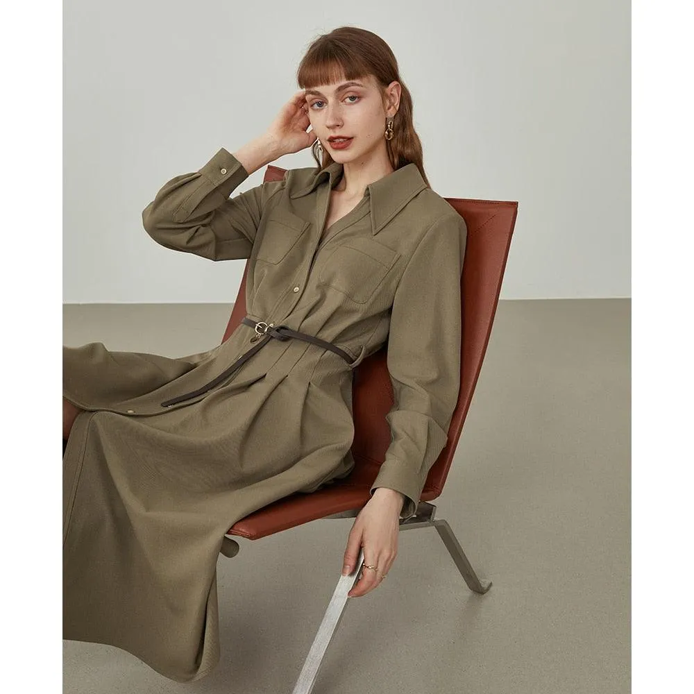 Winter Coffee All-match Long Shirt Dress