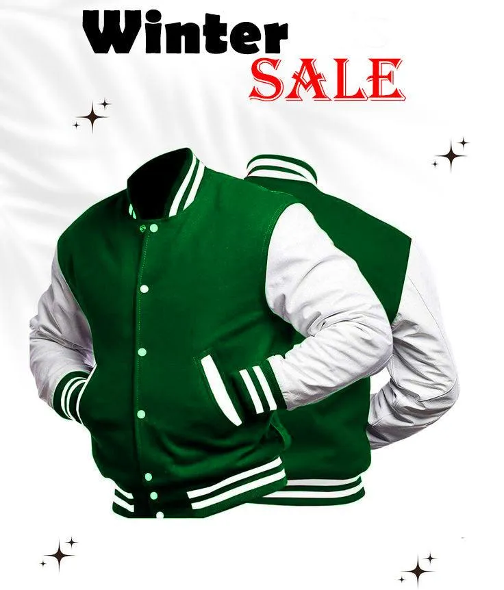 Winter Sale In Green And White Baseball Jacket