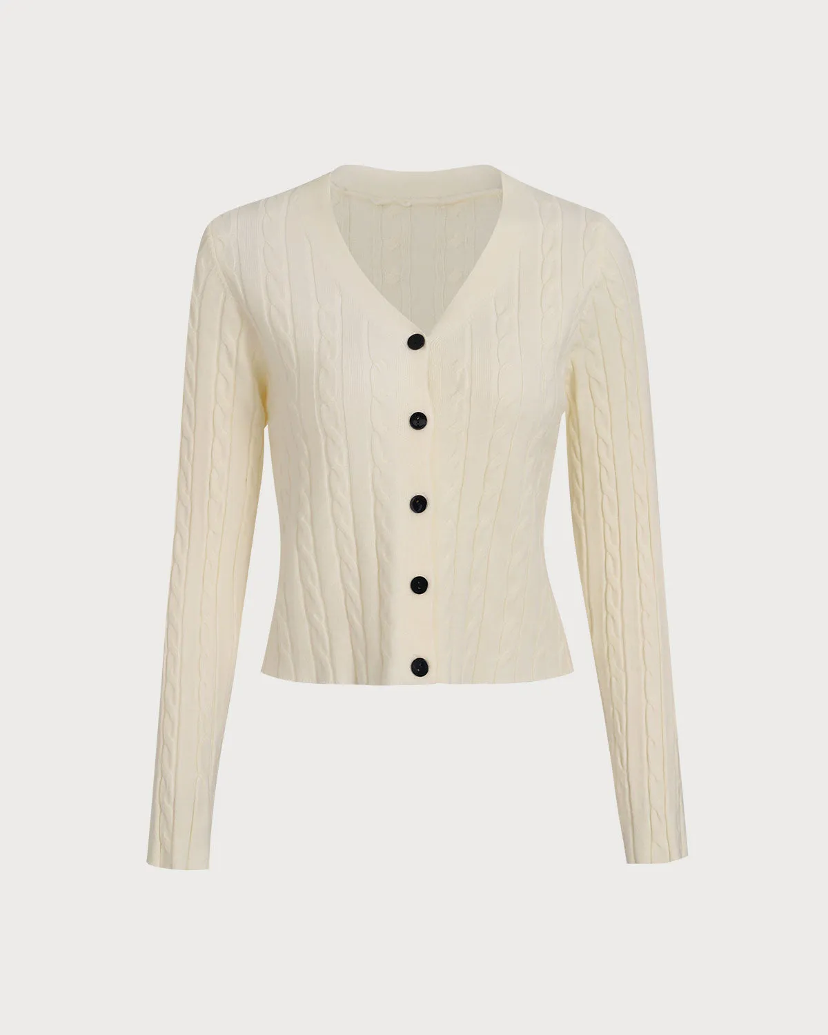 Women's Beige Ribbed Knit Single-breasted Cardigan