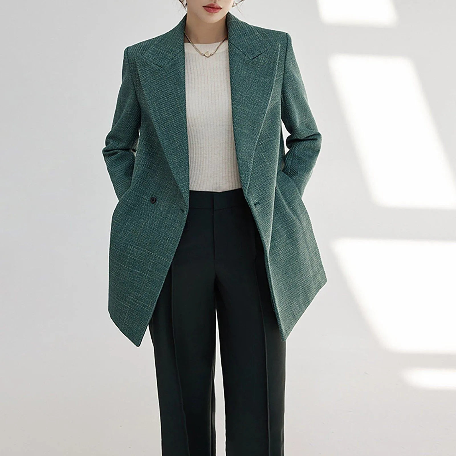 Women's Blazer Coat,Green Suit Women,Oversize Blazer,Green Blazer Women,Loose Suit Jacket,Double Breasted Suit Coat,Wedding Guest Suit women